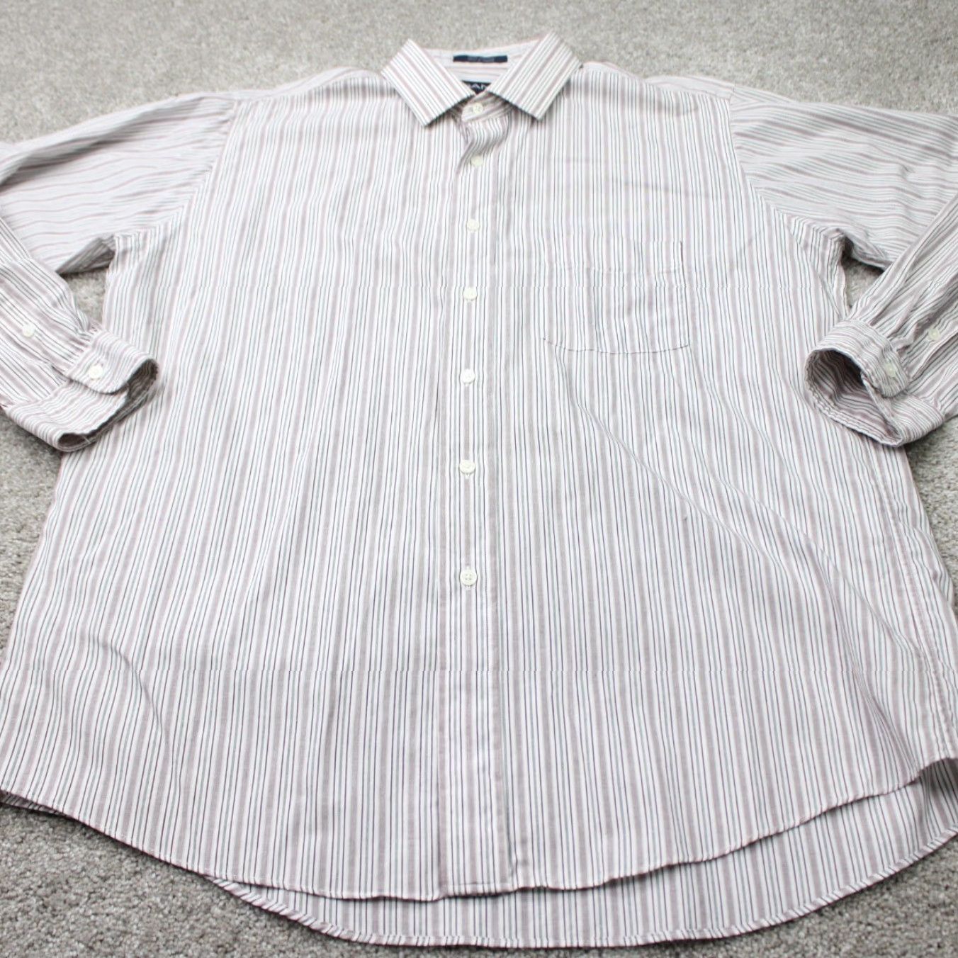 Gant GANT Shirt Mens 16 1/2 35 Red/White Striped 100% Cotton Long Sleeve Button Down Dress Shirt Mens Regular Red 90s Classic Vintage No Size US XL / EU 56 / 4 - 3 Thumbnail