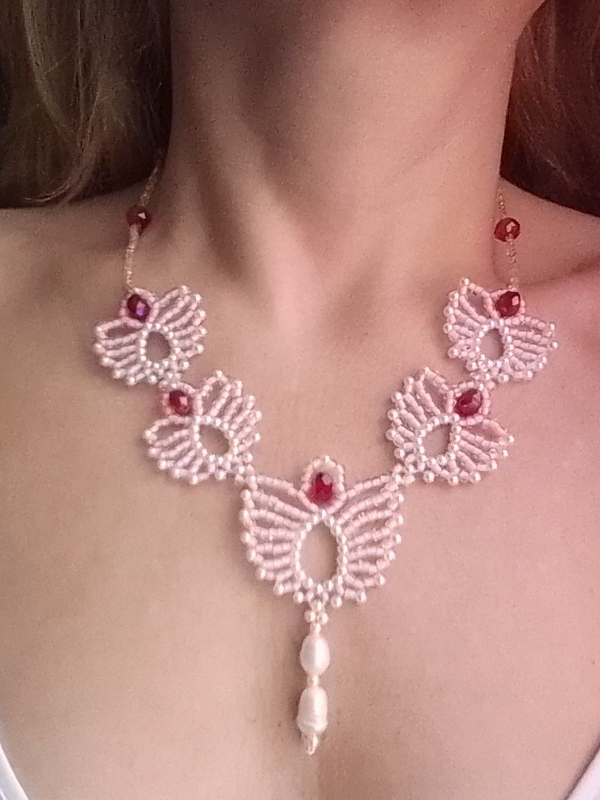 Handmade Necklace Pink lotus flowers with crystal& freshwater pearls Size ONE SIZE - 8 Thumbnail