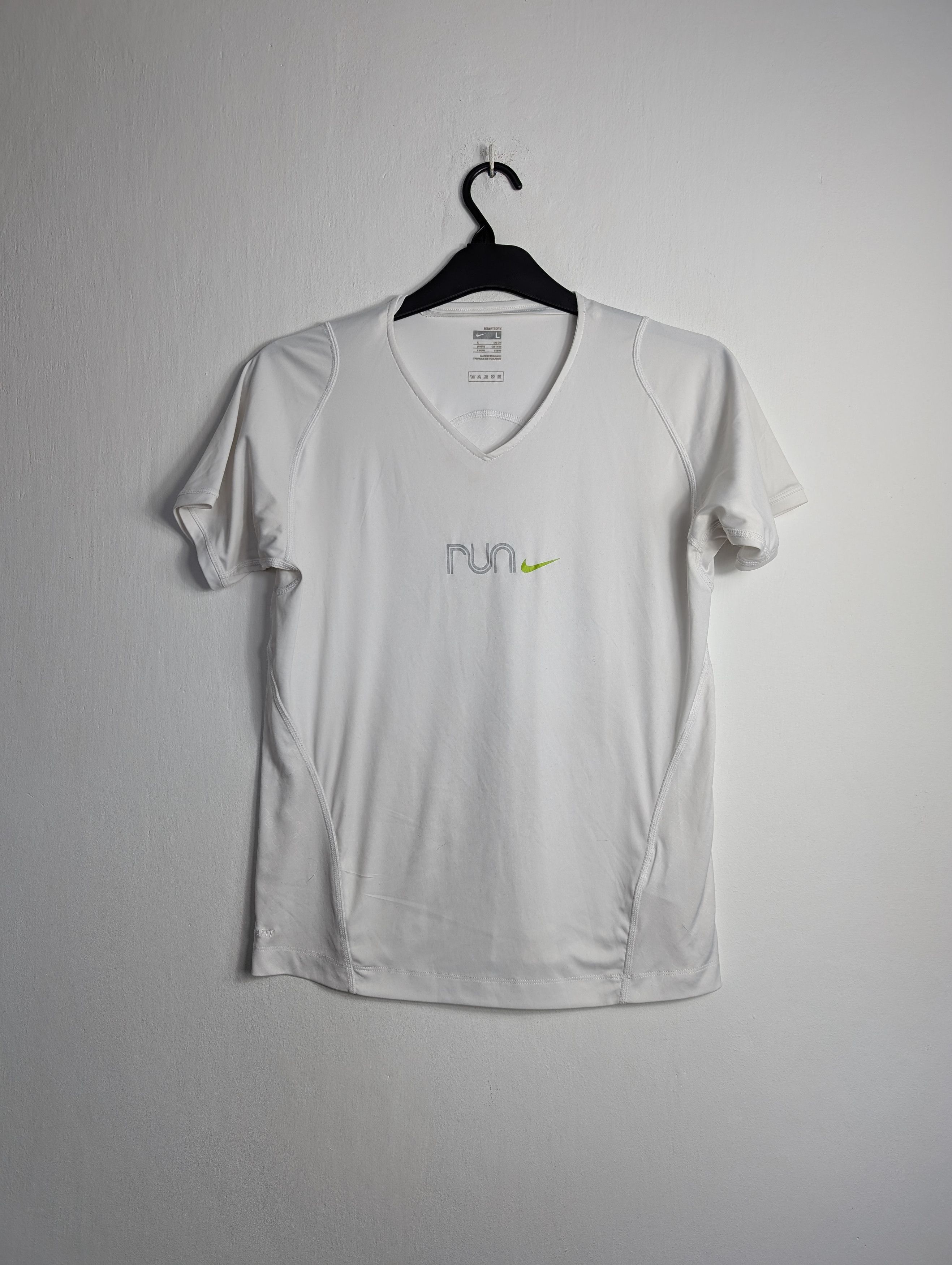 Nike Nike Women's Running T-Shirt White V-Neck Sporty Retro Size L / US 10 / IT 46 - 1 Thumbnail