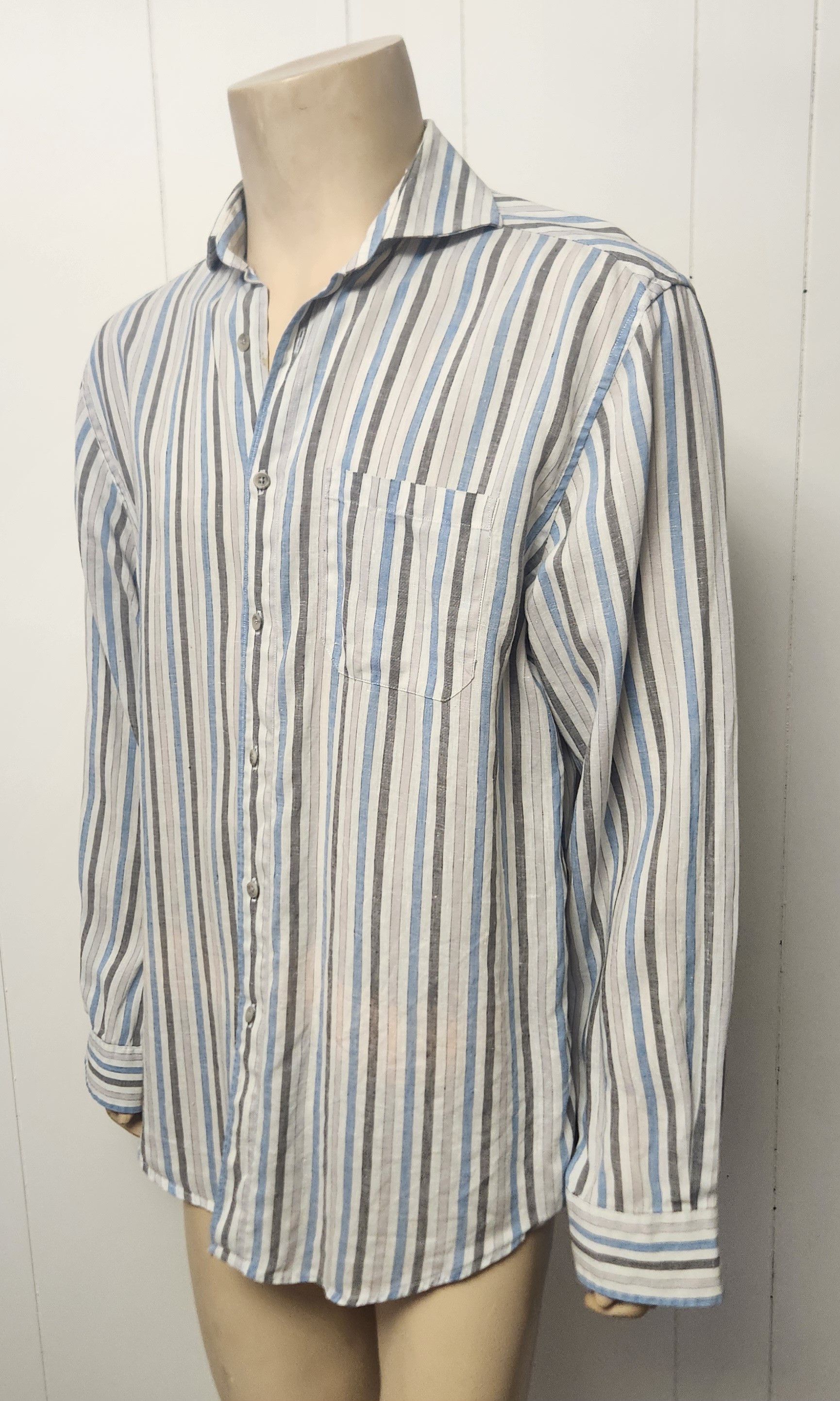 Joseph Abboud men's linen shirt M Joseph Abboud blue grey stripe Size US M / EU 48-50 / 2 - 2 Thumbnail