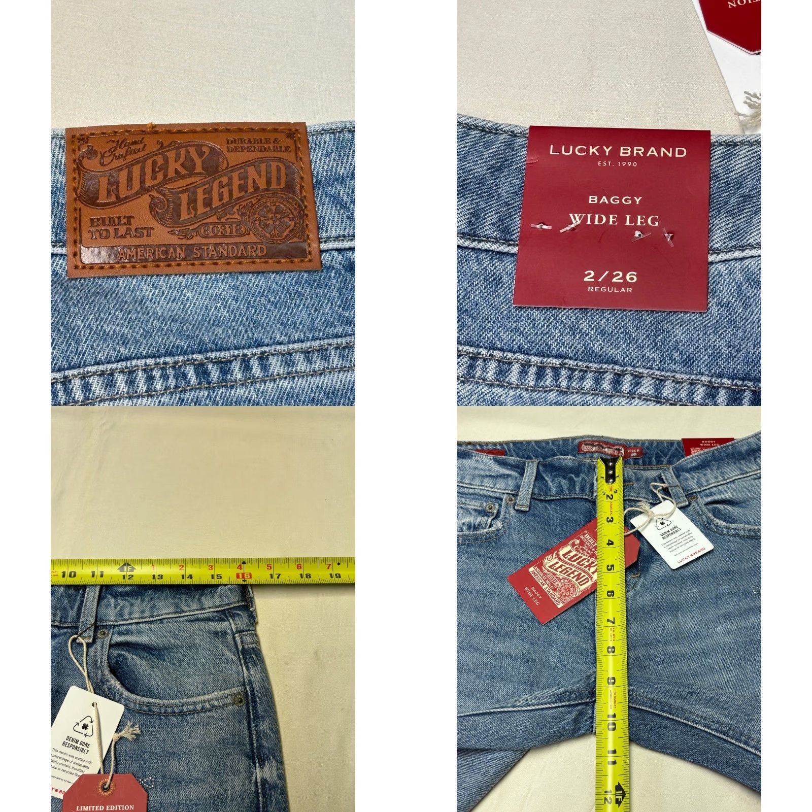 Lucky Brand Lucky Brand Lucky Legend Baggy Wide Leg Jeans Rhinestone Bow 32x32 NWT Women Blue Denim 26 5-Pocket Distressed Vintage Bohemian Size 26" / US 2 / IT 38 - 9 Thumbnail
