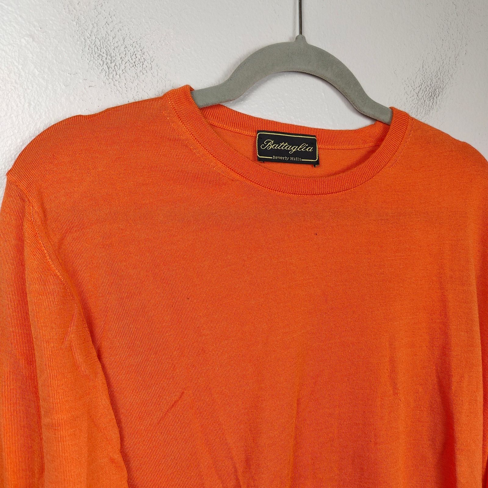 Battaglia Sweater Cable Knit Orange Mens Size L good Beverly Hills