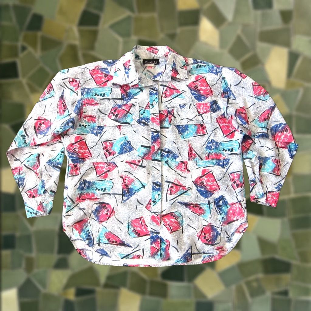 Pinko VINTAGE Caliche' Pink Blouse Long Sleeve Abstract Retro Button Down Collared M-L Womens Size L / US 10 / IT 46 - 1 Thumbnail