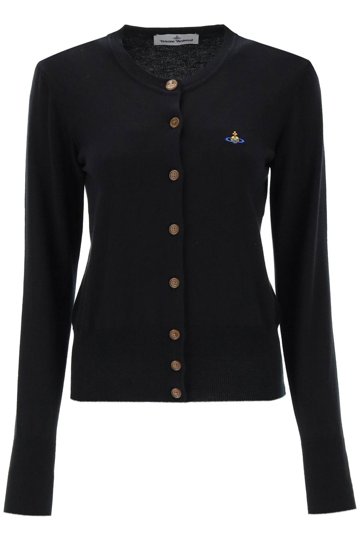 image of Vivienne Westwood Bea Cardigan With Logo Embroidery in Nero, Women's (Size XS)