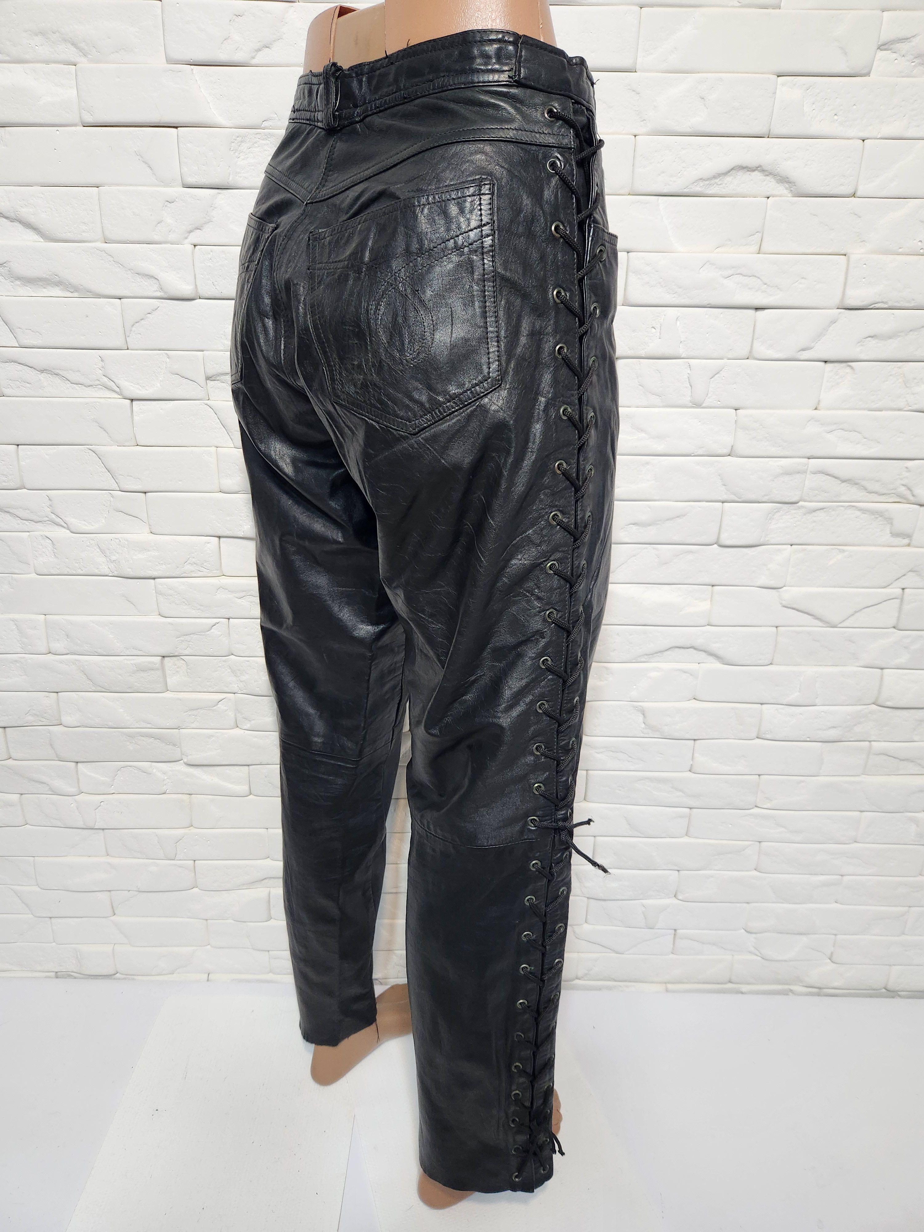 Genuine Leather Black Leather Pants Decorative Lacing. Size US 33 - 5 Thumbnail