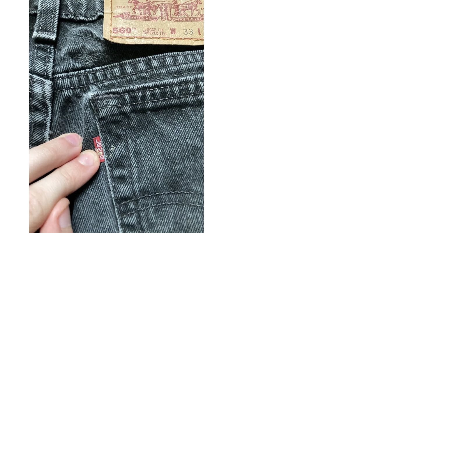 Levi's VTG Levis 560 Jeans Mens 33x32 Faded Black Distressed Denim USA Made Tapered 5-Pocket Pull Zip Size US 33 - 9 Thumbnail