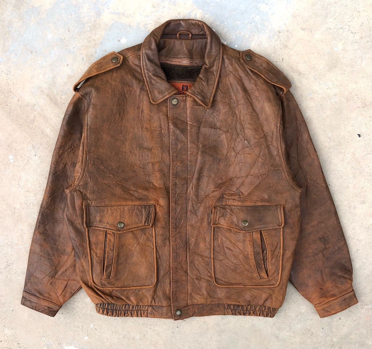 Vintage Vintage Skender Lined Fleece Leather Bomber Jacket Size US L / EU 52-54 / 3 - 1 Thumbnail