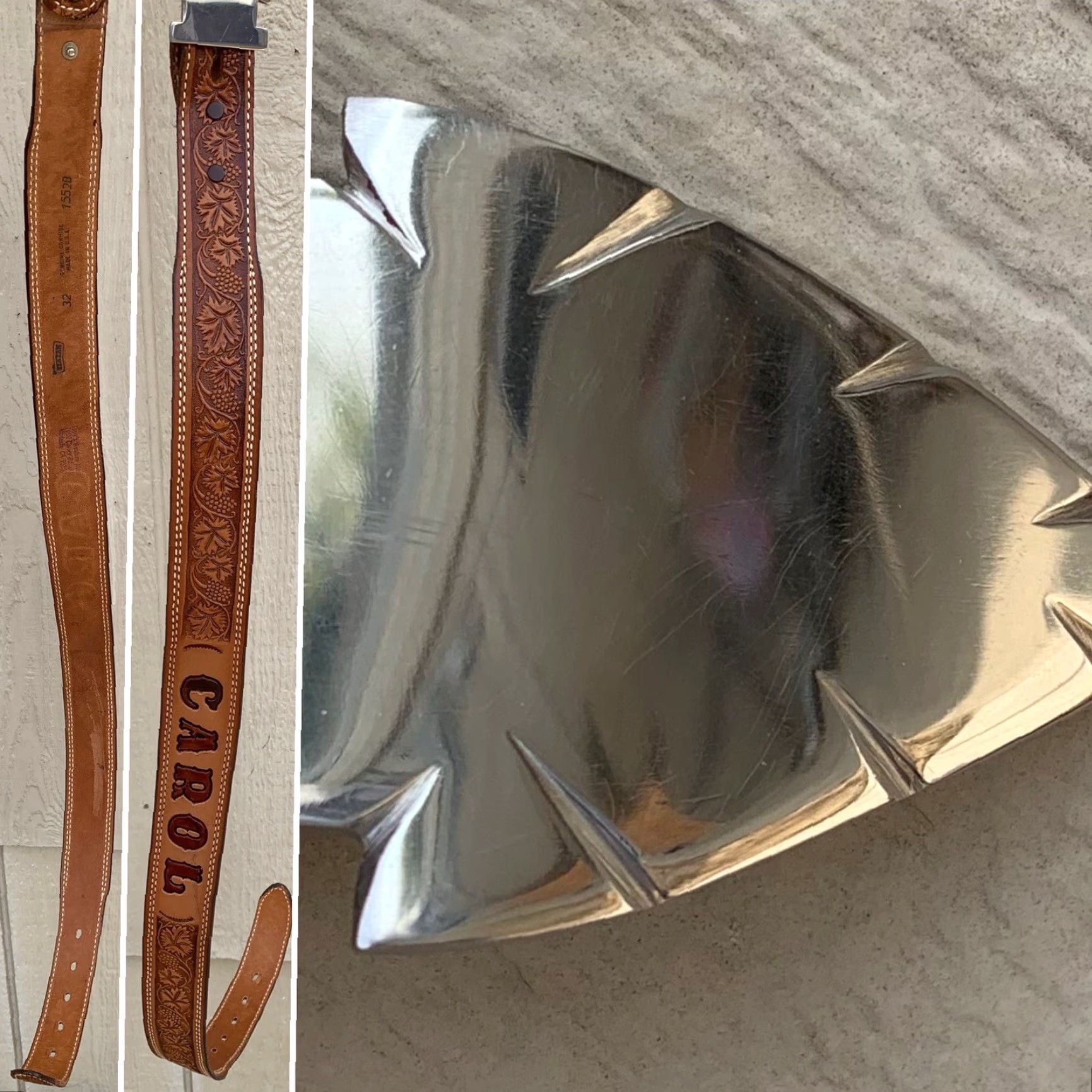 Vintage vintage Textan leather belt with arrowhead buckle, name Carol, size 32, brown, unisex, casual, rockabilly Size ONE SIZE - 5 Thumbnail