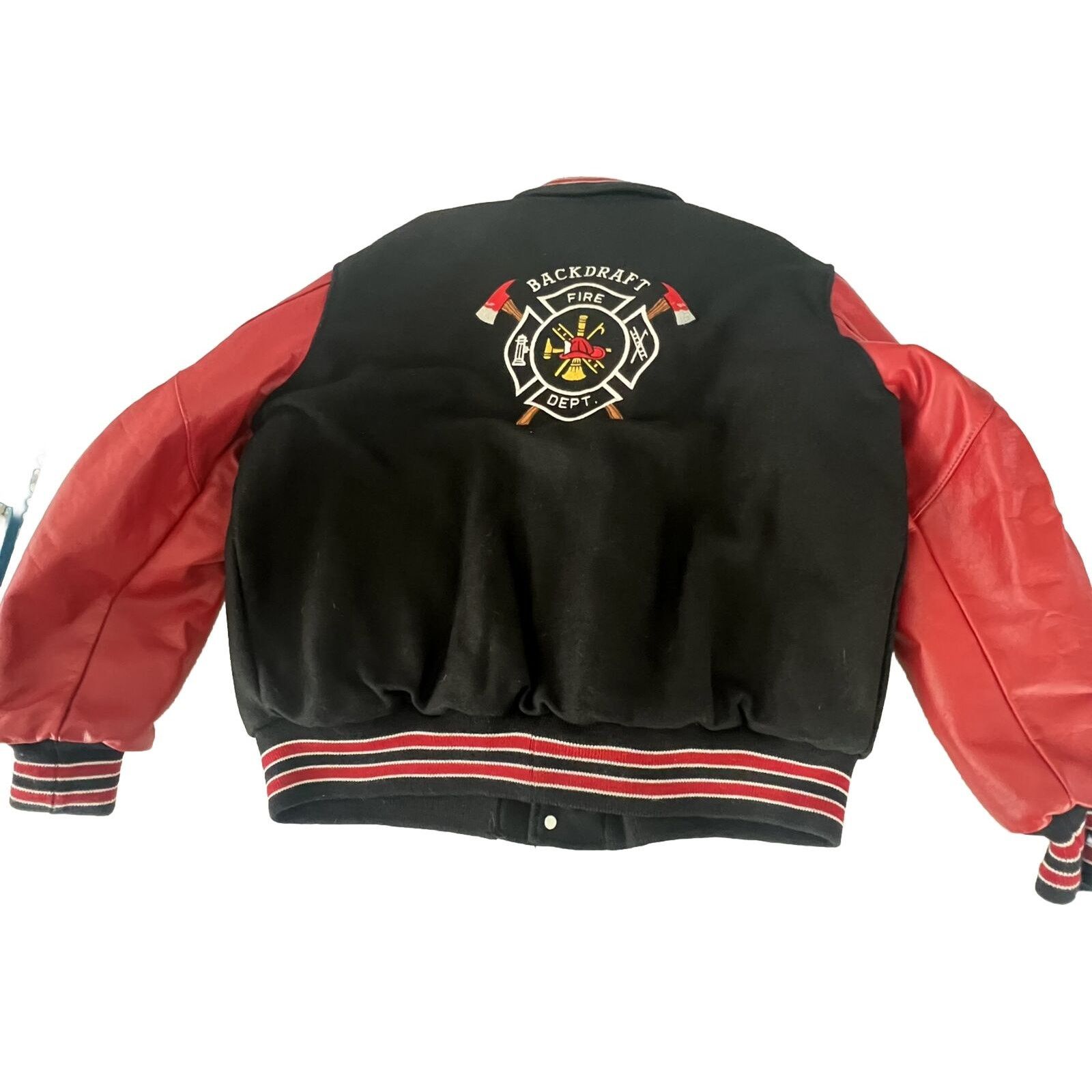 Delong Vintage bomber Jacket DeLong Wool 52 90s Backdraft Black Red Size US XXL / EU 58 / 5 - 4 Thumbnail
