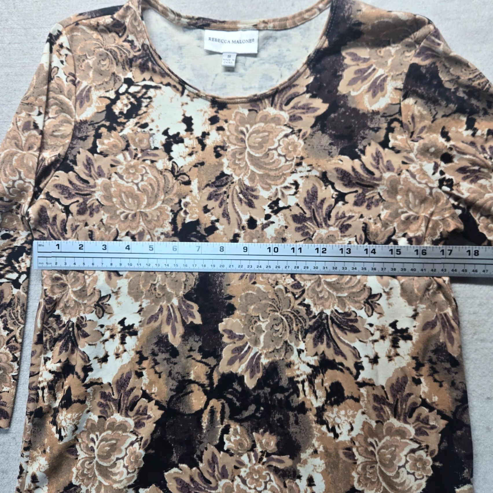 Vintage Rebecca Malone Shirt Women S Small Brown Floral Stretch Top Short Sleeve Size S / US 4 / IT 40 - 4 Thumbnail