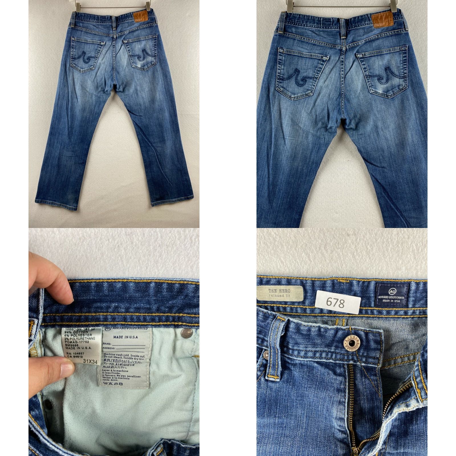 Denime AG Adriano Goldschmied Jeans Mens 31x34 The Hero Relaxed Straight Rip Denim USA Jeans Mens Size US 31 - 8 Thumbnail