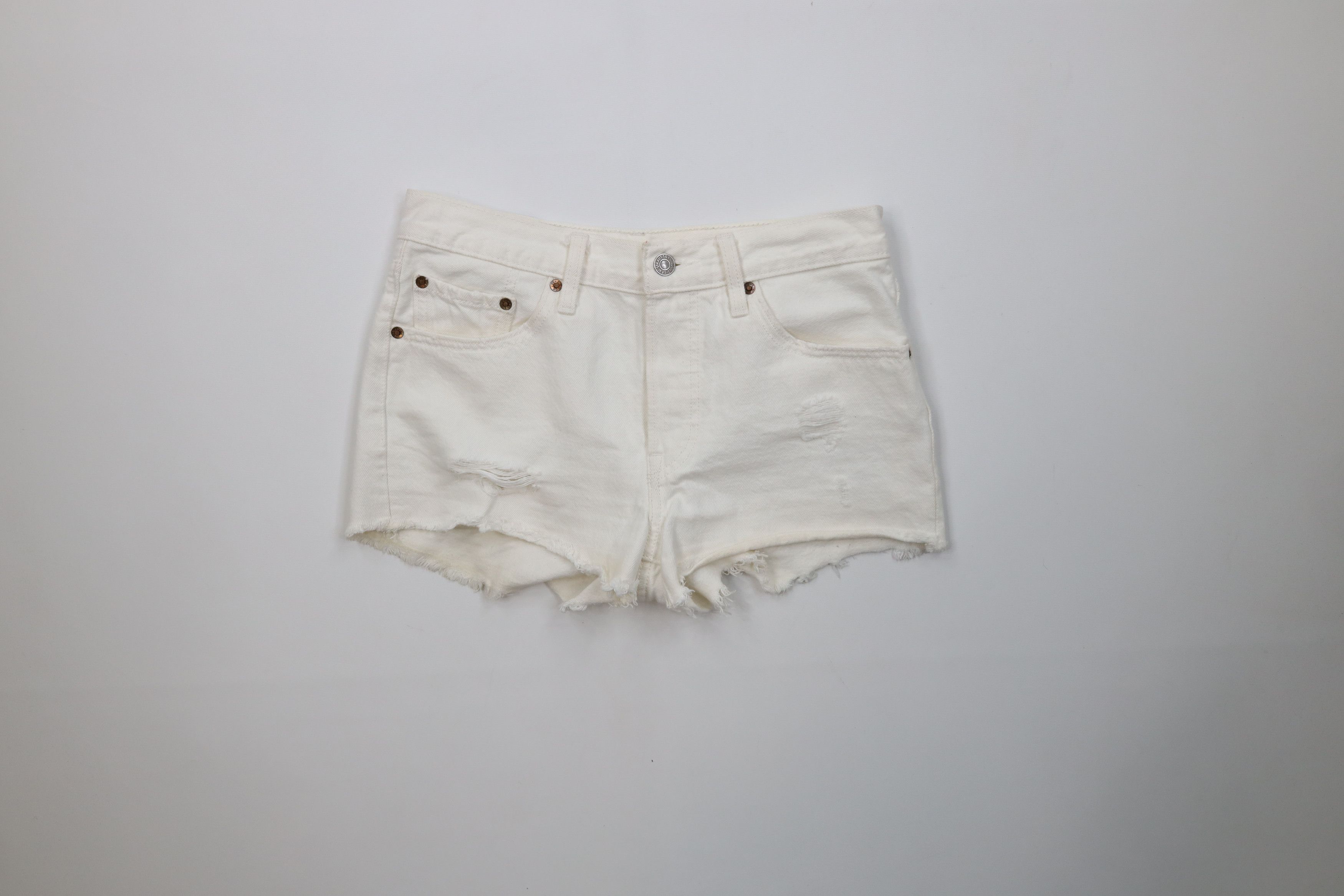 Levi's Vintage Y2K Levis 501xx Fly Cut Off Denim Shorts White Size 26" / US 2 / IT 38 - 1 Thumbnail