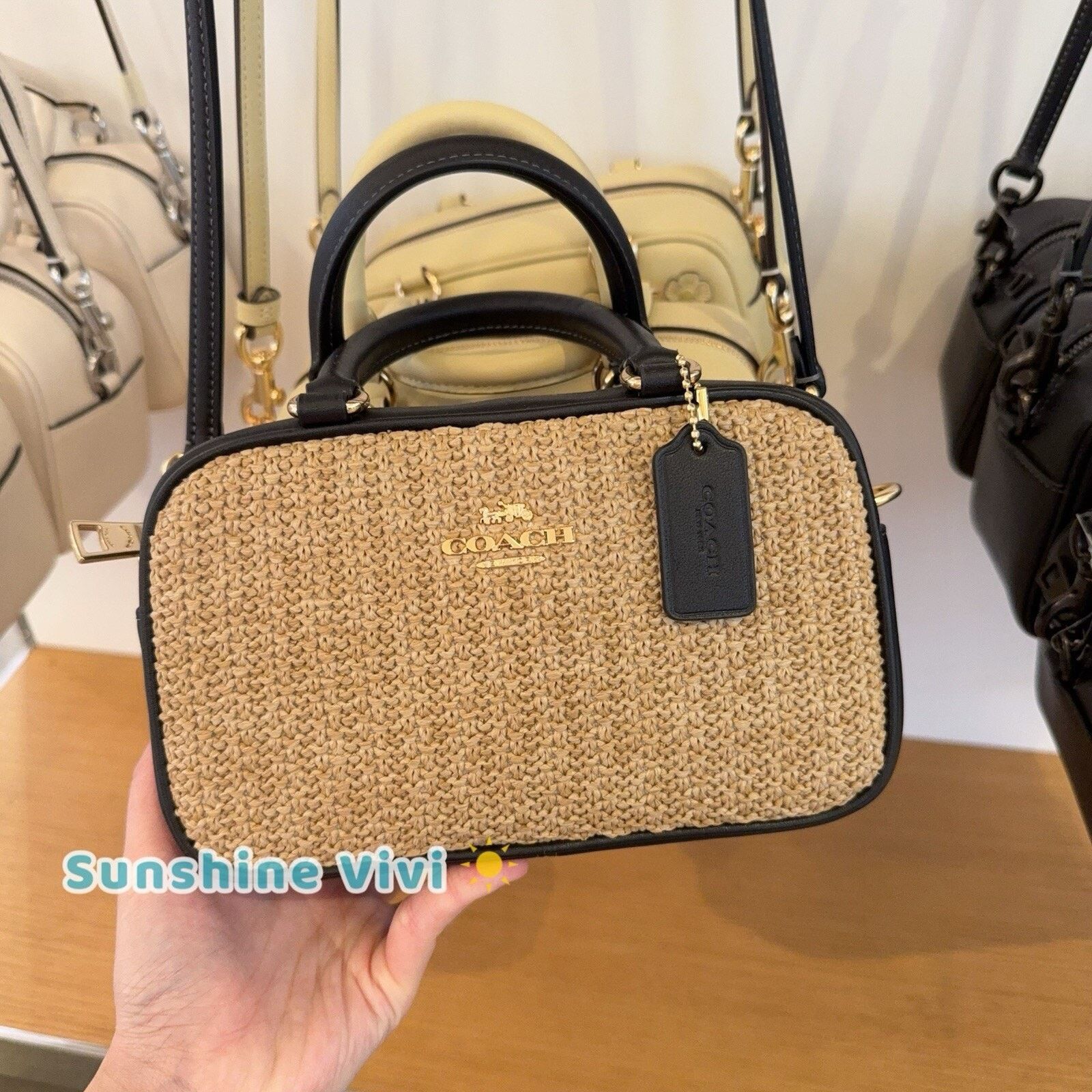 Coach NWT COACH Satchel Mini Bag CAK74 Toast/Black Straw Leather Size ONE SIZE - 1 Thumbnail