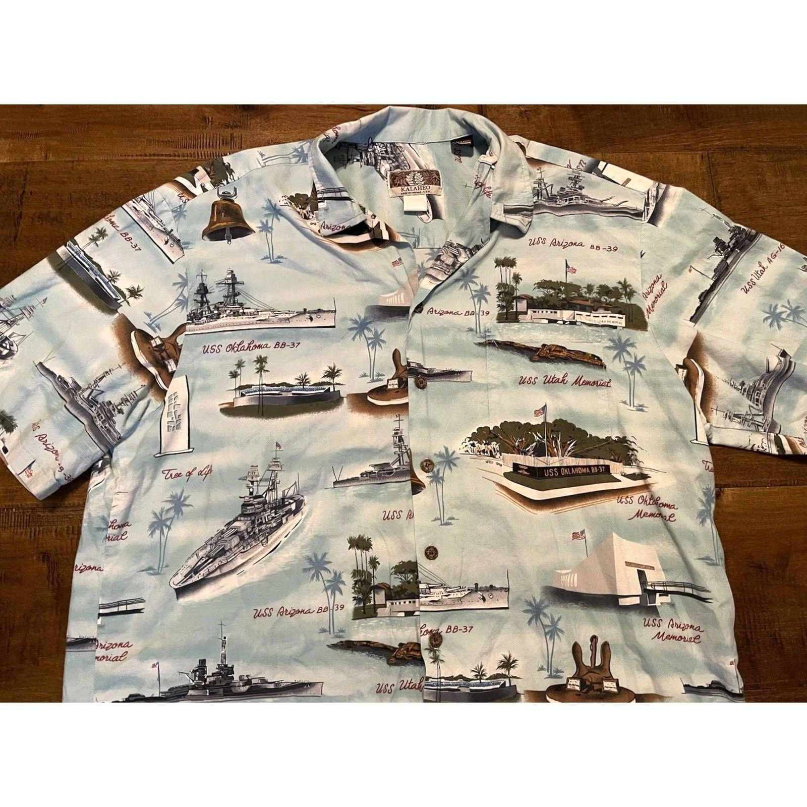 Vintage VINTAGE Kalaheo Shirt Mens XL Hawaiian Pearl Harbor Navy Battleships Military Men Size US XL / EU 56 / 4 - 2 Thumbnail