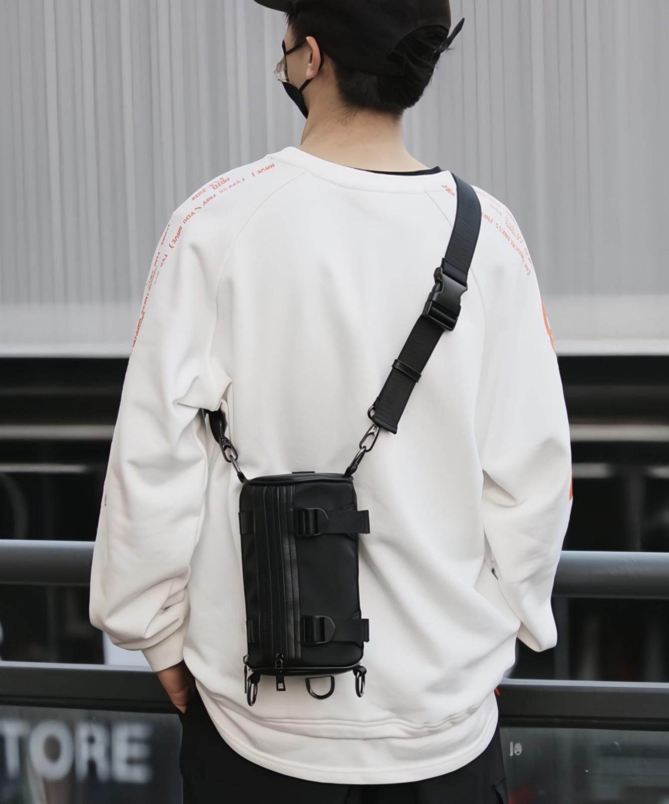 Utility Grunge Crossbody Shoulder Tube Barrel Strap Bag in Black, Men's