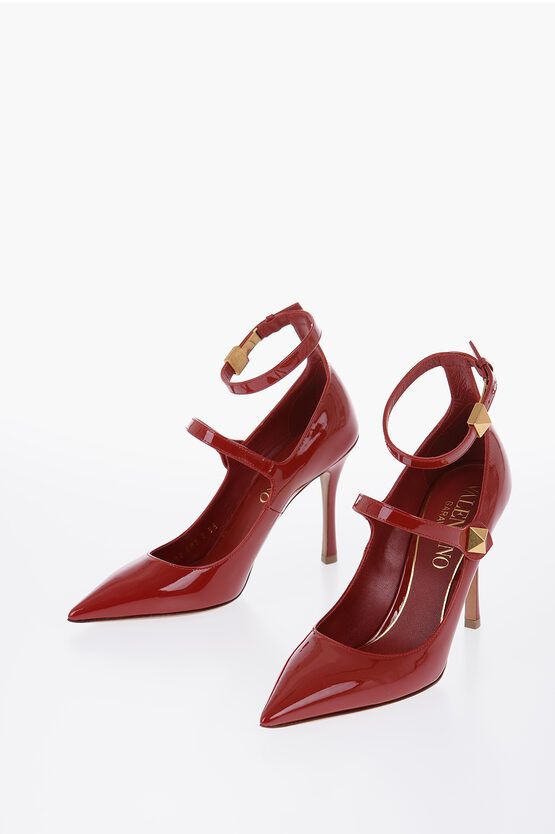 image of Valentino Patent Leather Pumps With Straps Heel Shoes 10 Cm in Red, Women's (Size 5)