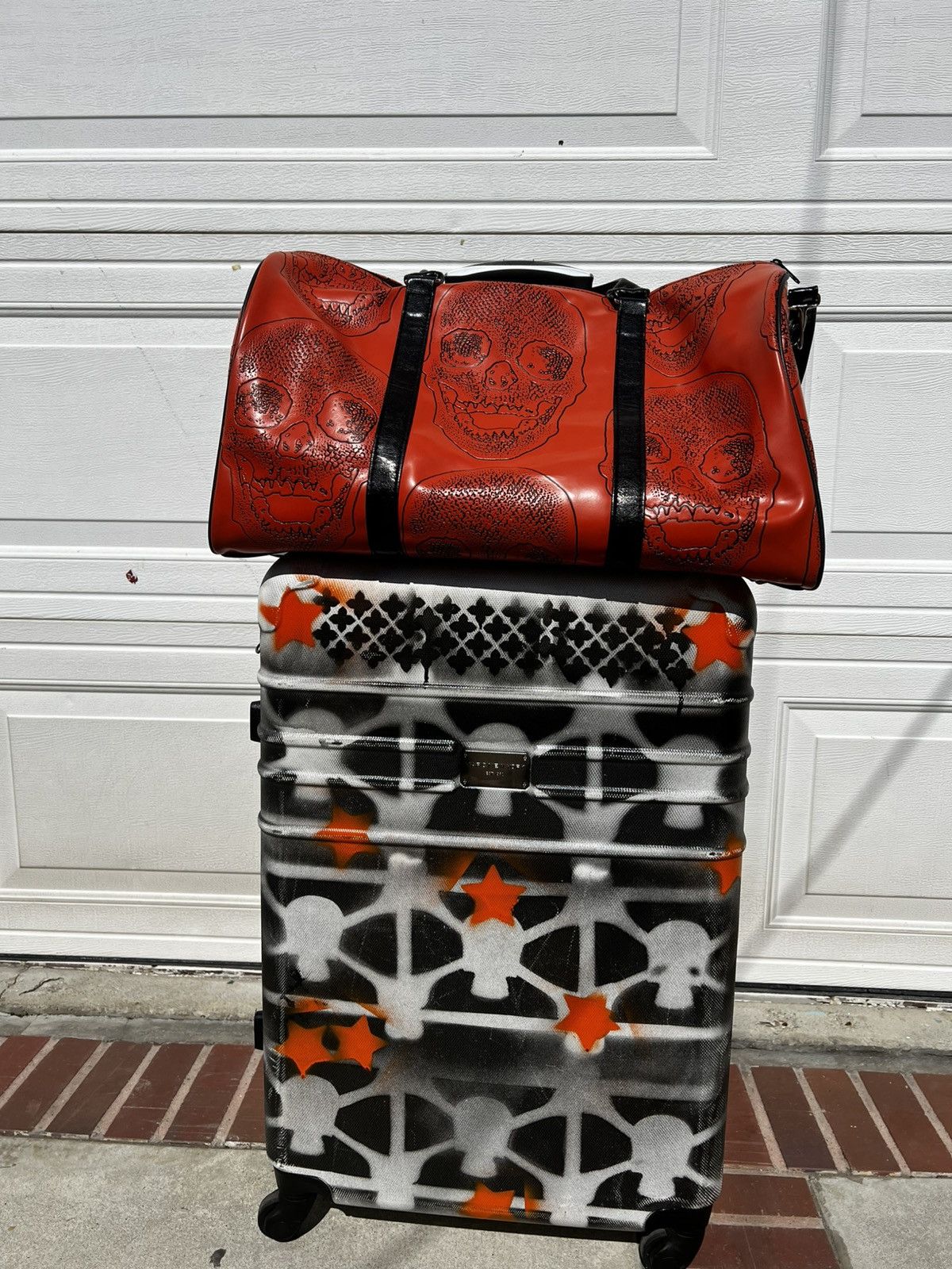 Other Orange/Black Skull Leather Duffel Bag Size ONE SIZE - 8 Thumbnail
