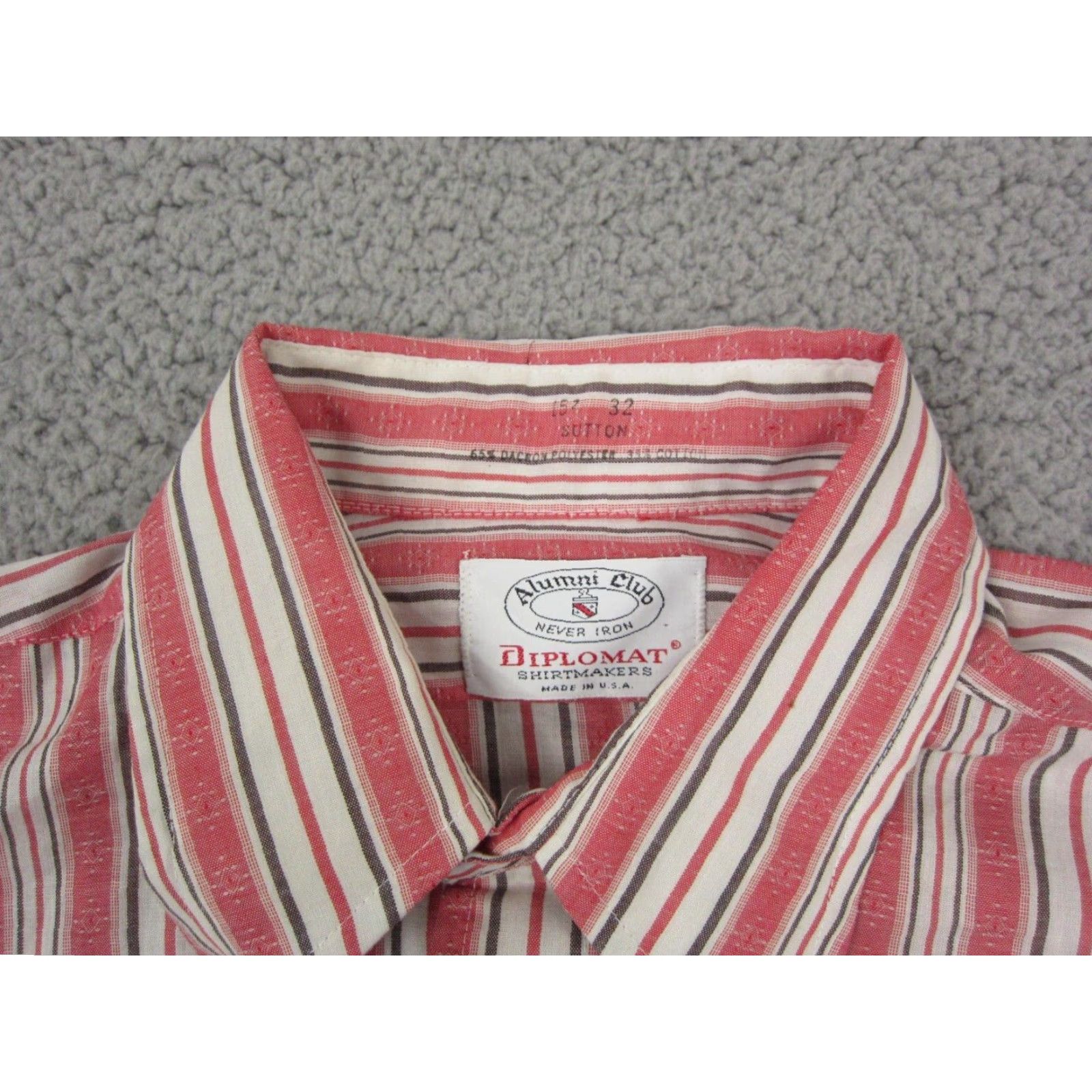 Vintage VINTAGE Alumni Club Shirt Mens 15.5 Red Striped Button-Up Collared Long Sleeve Casual Business Cotton Polyester All Seasons Pockets Made in USA Size US L / EU 52-54 / 3 - 4 Thumbnail