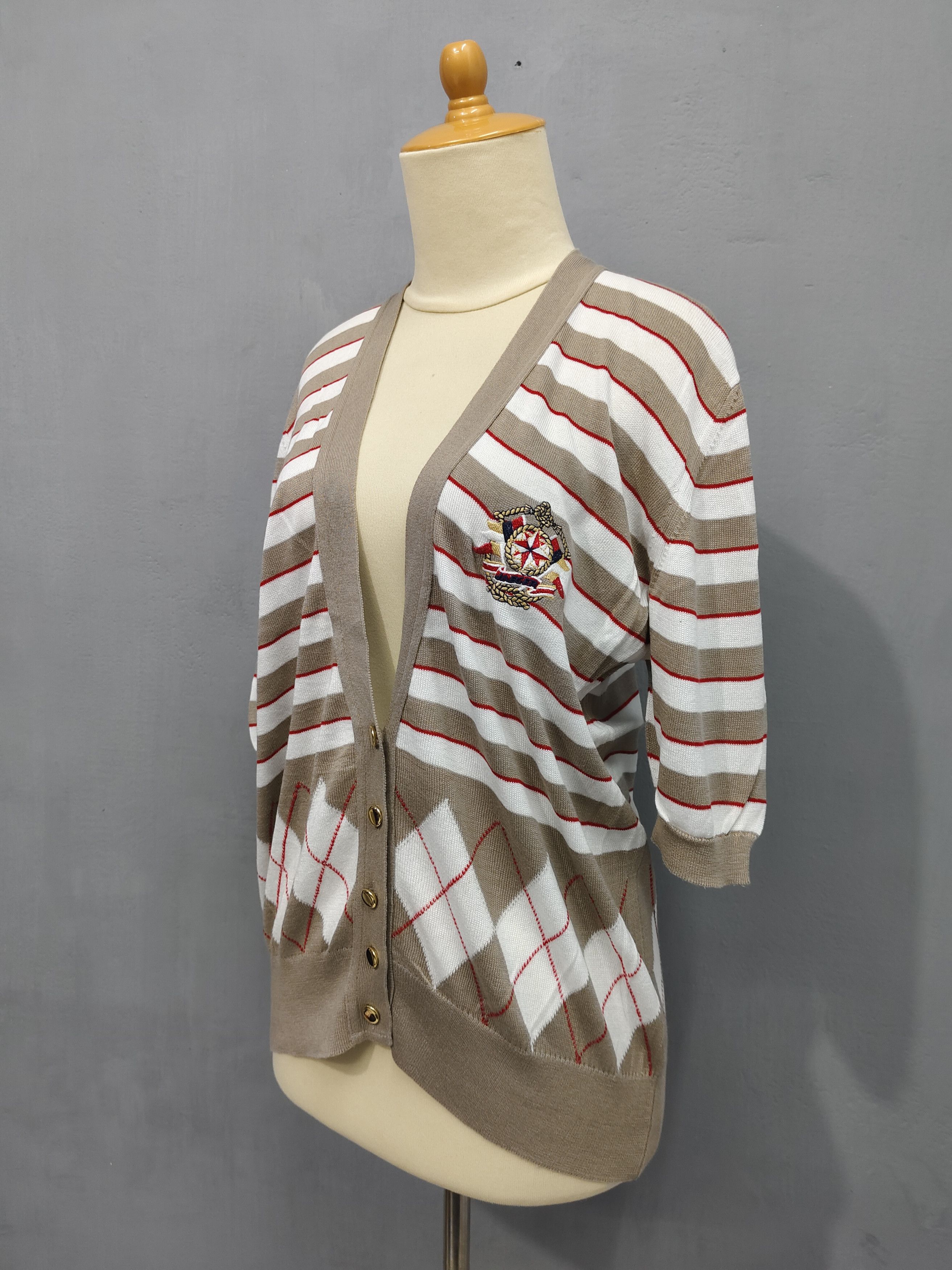 Jaeger 💥 Vtg Jaeger 💥 Striped Knit Short Cardigan Size L / US 10 / IT 46 - 3 Thumbnail