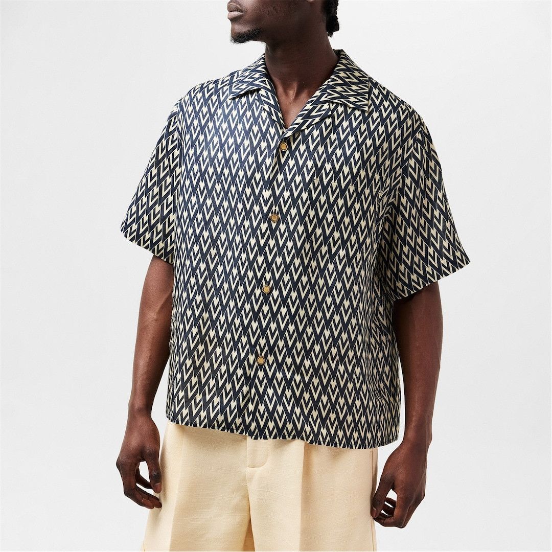 Valentino o1g2r1mq0526 Linen Bowling Shirt in Navy/Cream Size US S / EU 44-46 / 1 - 4 Thumbnail