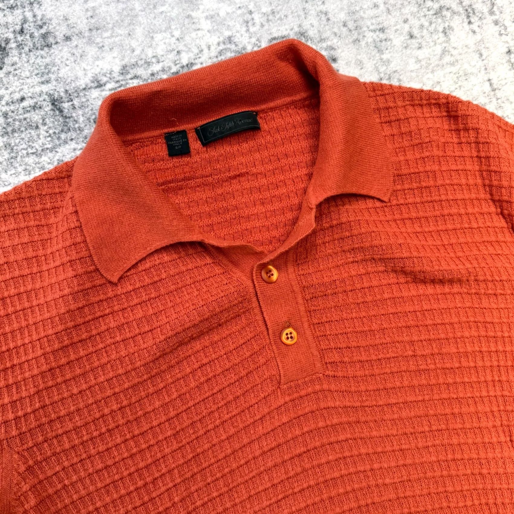 Saks Fifth Avenue Saks Fifth Avenue Polo Shirt Mens Small Orange Cashmere Cotton Knit Collared Short Sleeve Spread Retro Resort 90s Womens? Size US S / EU 44-46 / 1 - 3 Thumbnail
