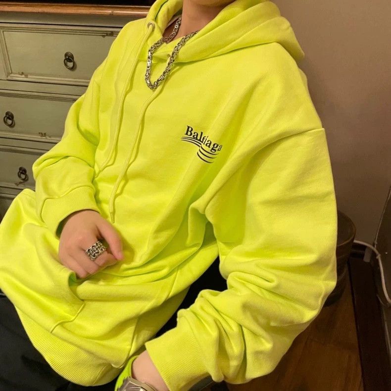 Balenciaga Balenciaga Neon Yellow Wave Logo Hooded Sweatshirt, Size X Size US XS / EU 42 / 0 - 5 Thumbnail