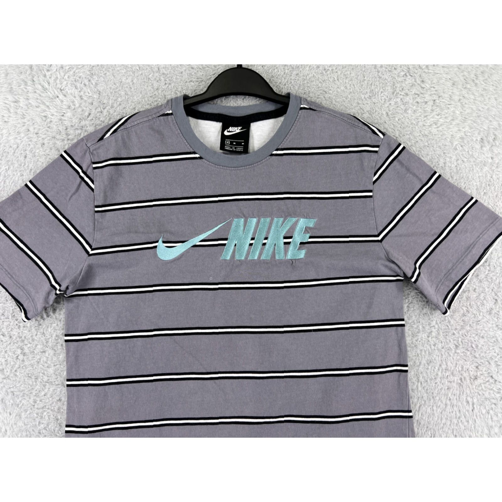 Nike Nike Shirt Mens Medium Gray Stripe Embroidered Swoosh Logo 100% Cotton Adult Regular Short Sleeve Crew Neck Vintage: No Size US M / EU 48-50 / 2 - 5 Thumbnail