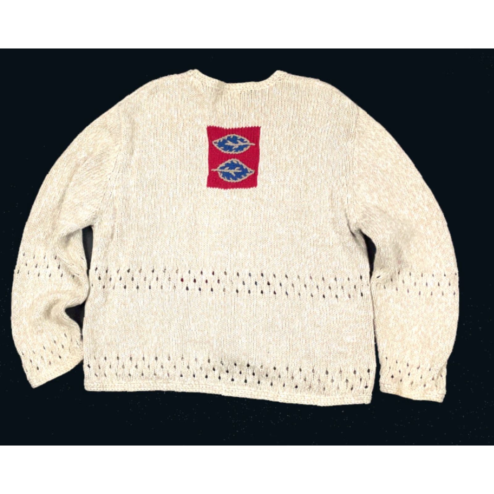Vintage Christopher & Banks Women's Cardigan Sweater L Beige Hand Embroidered Leaf Knit Casual 90s Outdoor Size L / US 10 / IT 46 - 2 Thumbnail