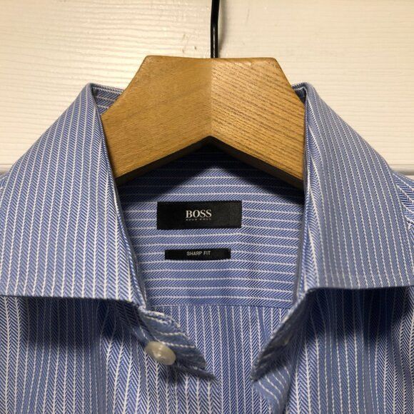 Hugo Boss Hugo boss mens blue striped cotton dress shirt size:17/32-33 Size US XL / EU 56 / 4 - 5 Thumbnail