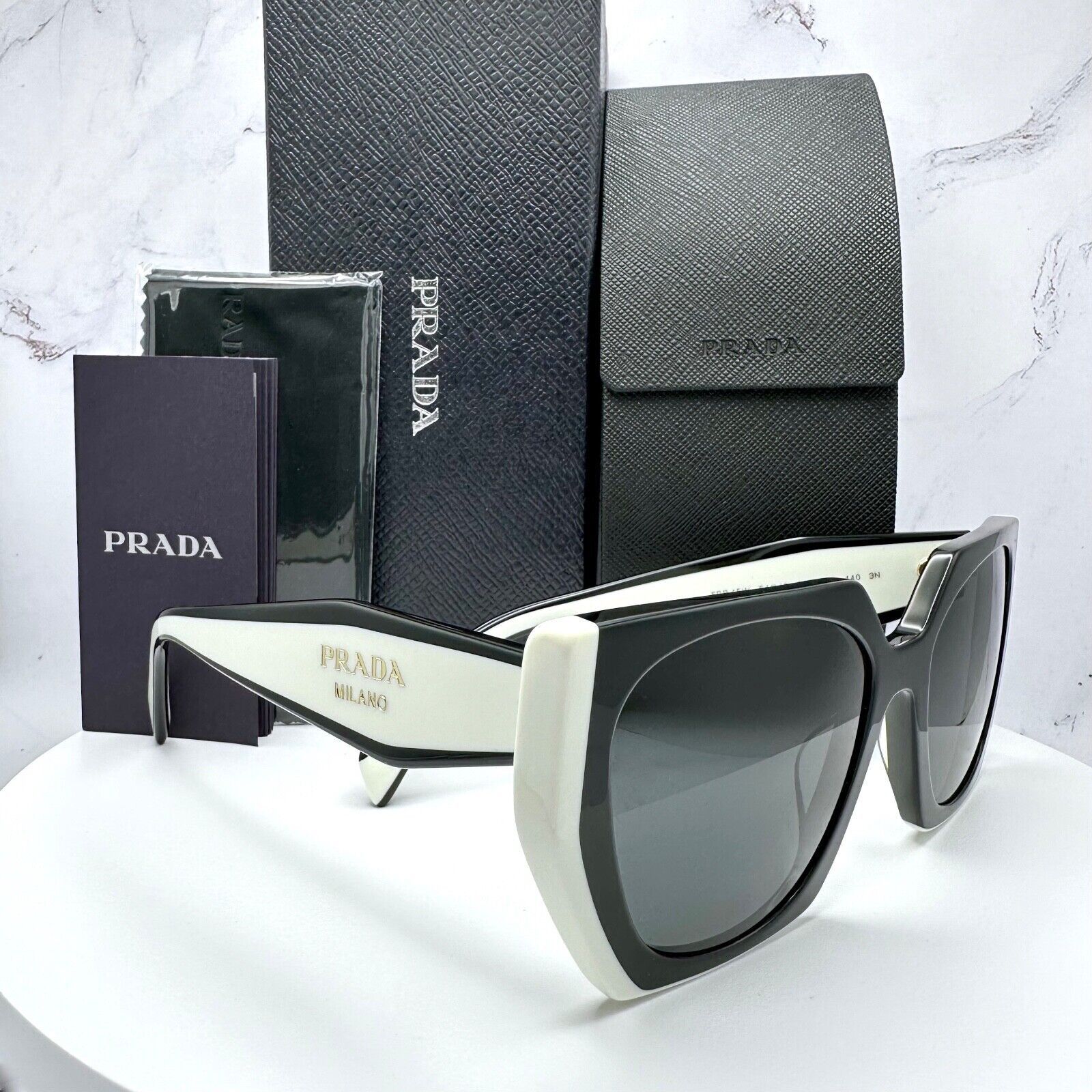 Prada New Prada Sunglasses Womens Black White Symbole Logo Size ONE SIZE - 16 Thumbnail