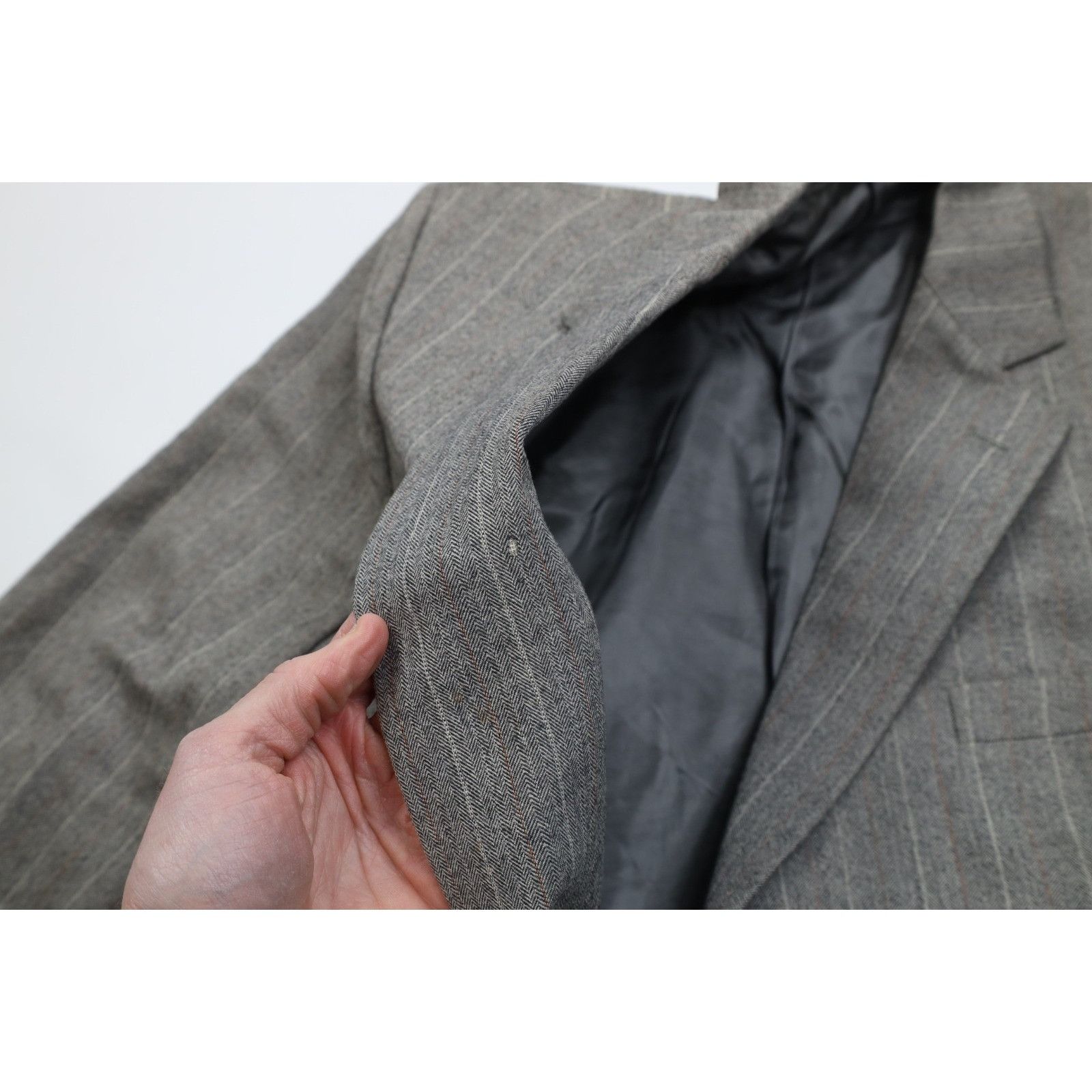 Vintage Vintage 70s Heavy Wool Herringbone 3 Piece Suit Wedding Size 44L - 6 Thumbnail