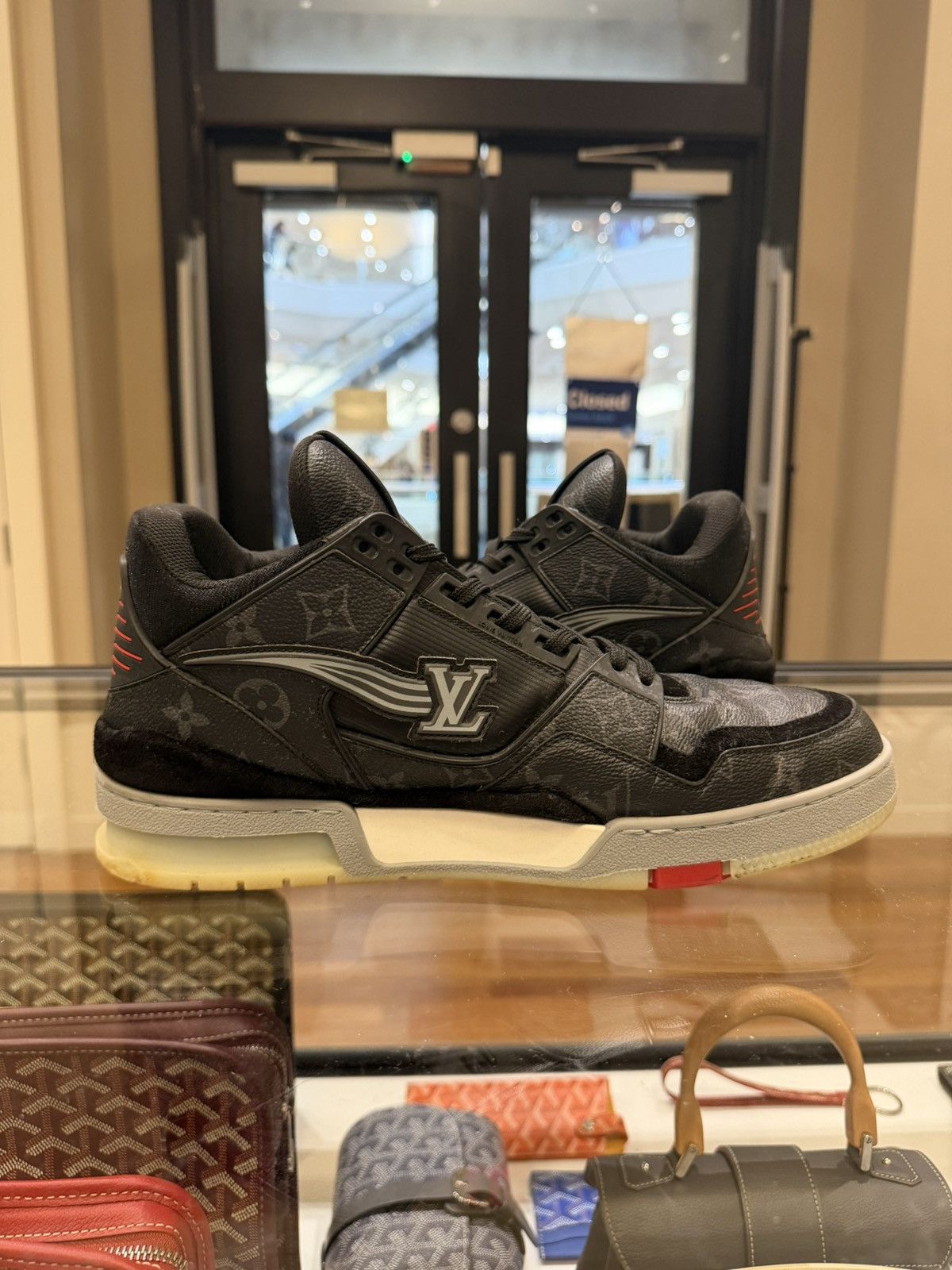 Louis Vuitton Louis Vuitton Monogram Leather Trainer Sneaker - Black/Red Size US 10.5 / EU 43-44 - 3 Thumbnail