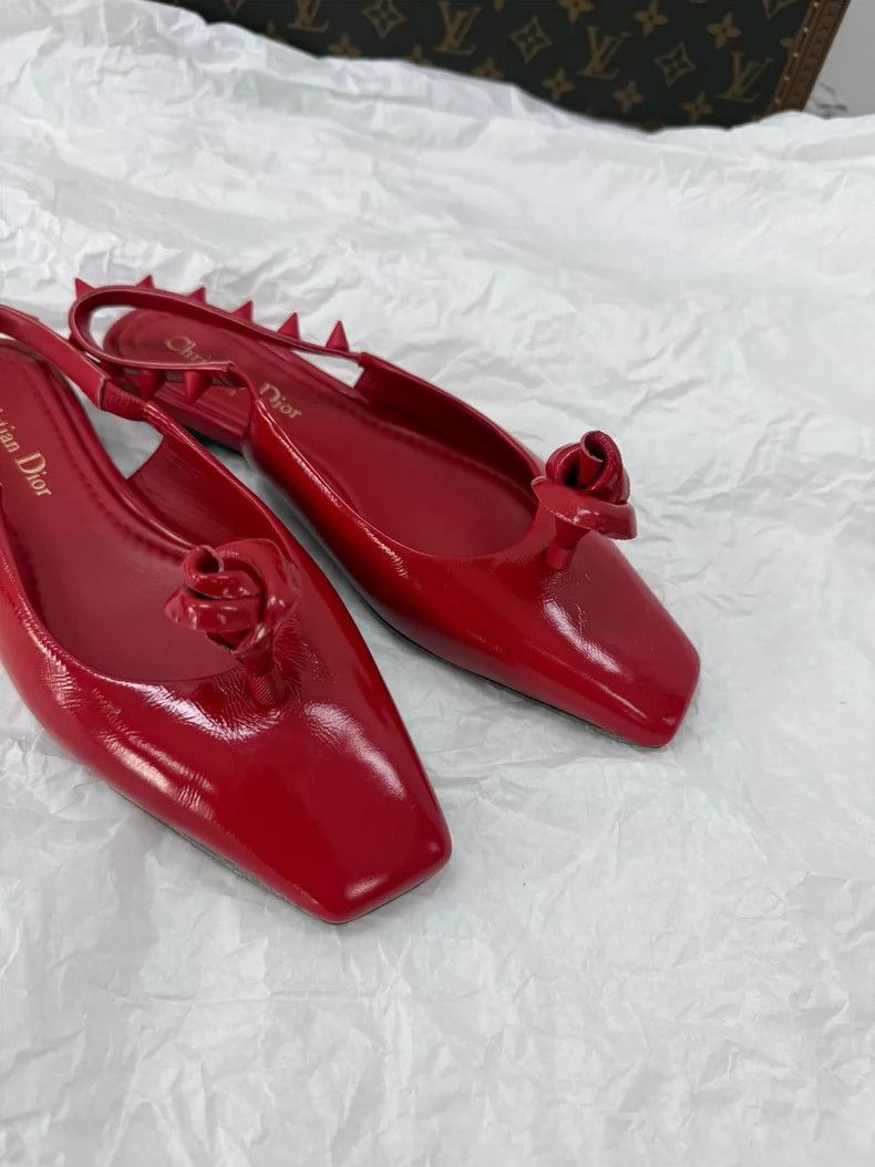Dior Dior Red Flat Shoes with Flower Detail-2506 Size US 5.5 / IT 35.5 - 4 Thumbnail