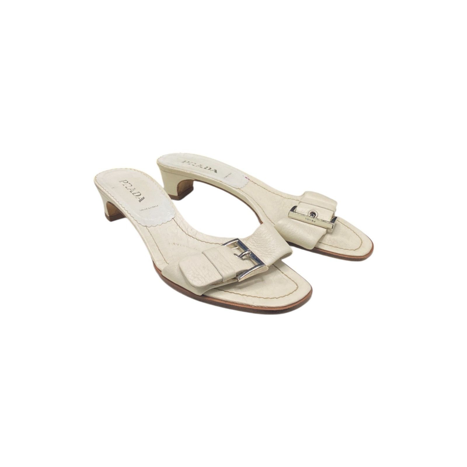 Prada White Leather Buckle Sandals Size US 9 / IT 39 - 1 Thumbnail