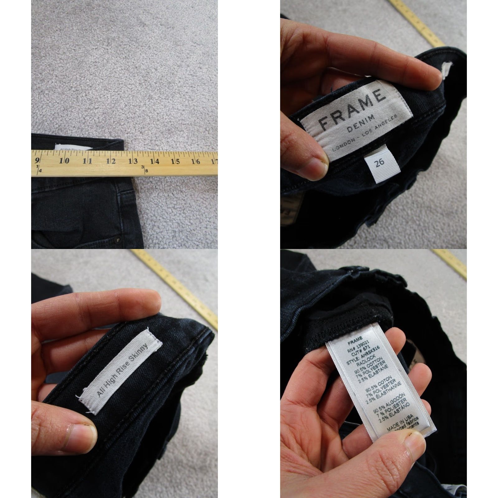 Frame FRAME Womens High Rise Skinny Jeans Black Denim Size 26 Size 26" / US 2 / IT 38 - 8 Thumbnail
