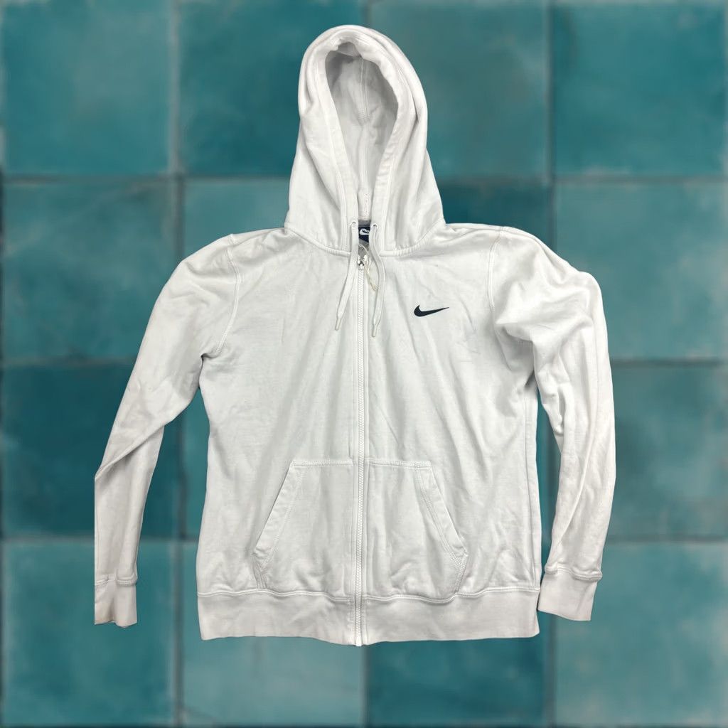 Nike VINTAGE Nike Hoodie Womens Medium White Full Zip Fleece Sweatshirt Swoosh Logo Athletic Size M / US 6-8 / IT 42-44 - 1 Thumbnail