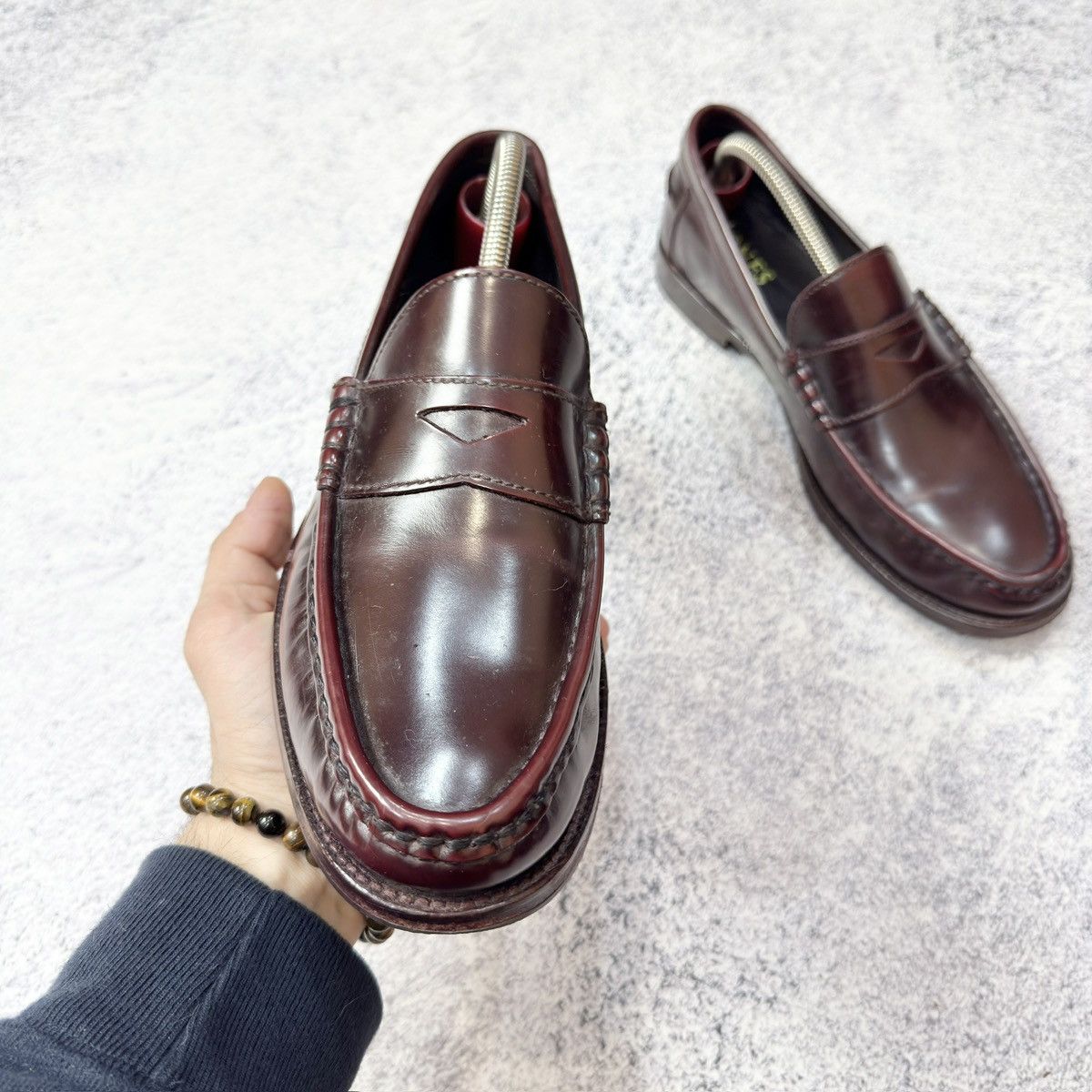 Handmade Jones Mens Burgundy Penny Loafers US9 UK8 EU42 27cm Size US 9 / EU 42 - 4 Thumbnail