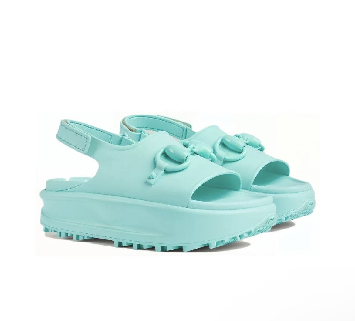 Gucci Gucci Horsebit Flatform Sandal Teal Cyan Size US 8 / IT 38 - 1 Thumbnail