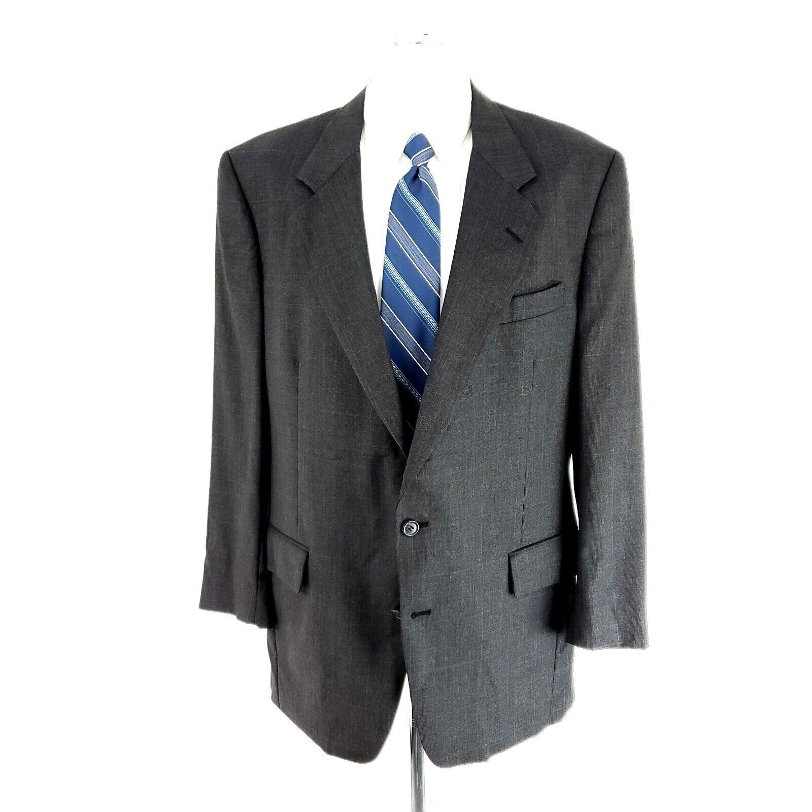 Jos. A. Bank Jos A Bank Gordon Wool 2 Button Blazer 42L Gray Plaid W/ Blu Size 42L - 3 Thumbnail