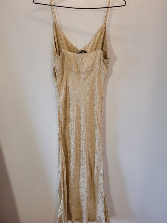 Zara Zara Woman Gold Satiny Lace Maxi Goddess Dress - Size 10 Size L / US 10 / IT 46 - 7 Thumbnail