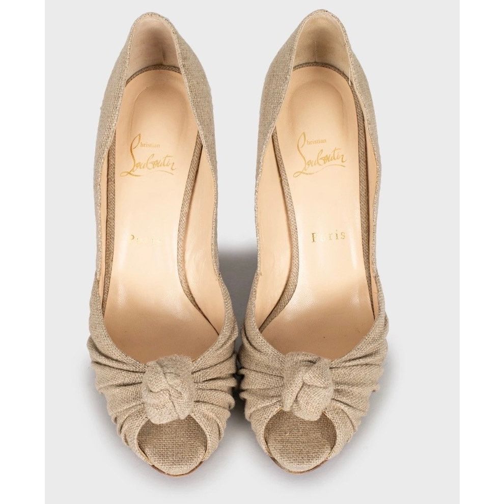 Christian Louboutin Christian Louboutin Beige Textile Open Toe Pumps 39.5 Size US 8.5 / IT 38.5 - 2 Thumbnail