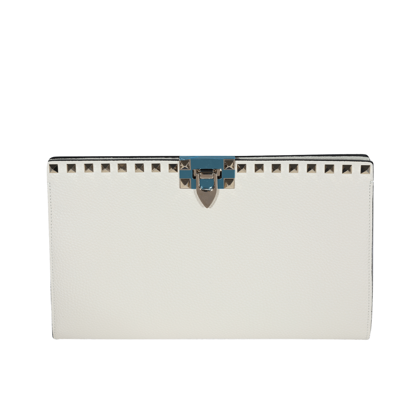 Valentino Cream Grained Leather Rockstud Flip-Lock Clutch