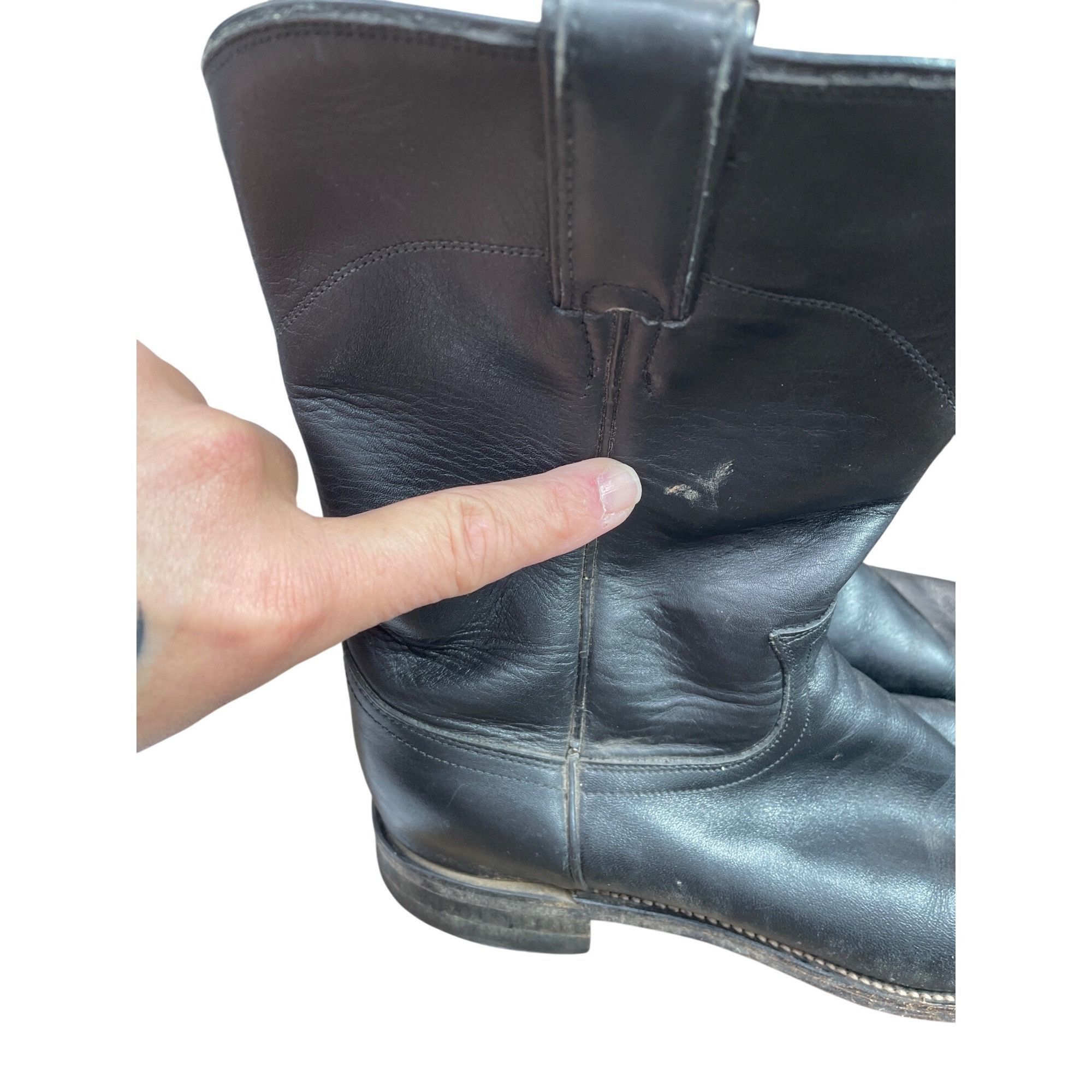 Justin Justin Boots Mens Black Leather Mid Calf Western Boots Sz 7. Size US 7.5 / EU 40-41 - 12 Thumbnail