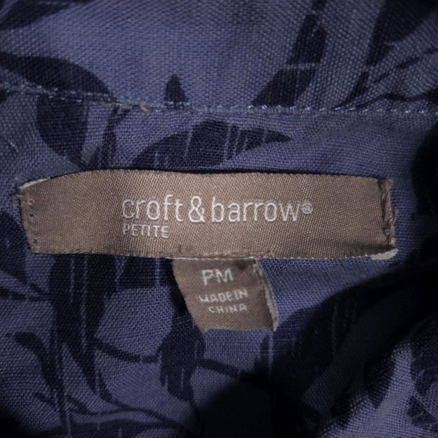 Croft & Barrow Croft & Barrow Jacket Womens Petite Medium Blue Leaf Print Linen Cotton Button Up Size M / US 6-8 / IT 42-44 - 6 Thumbnail