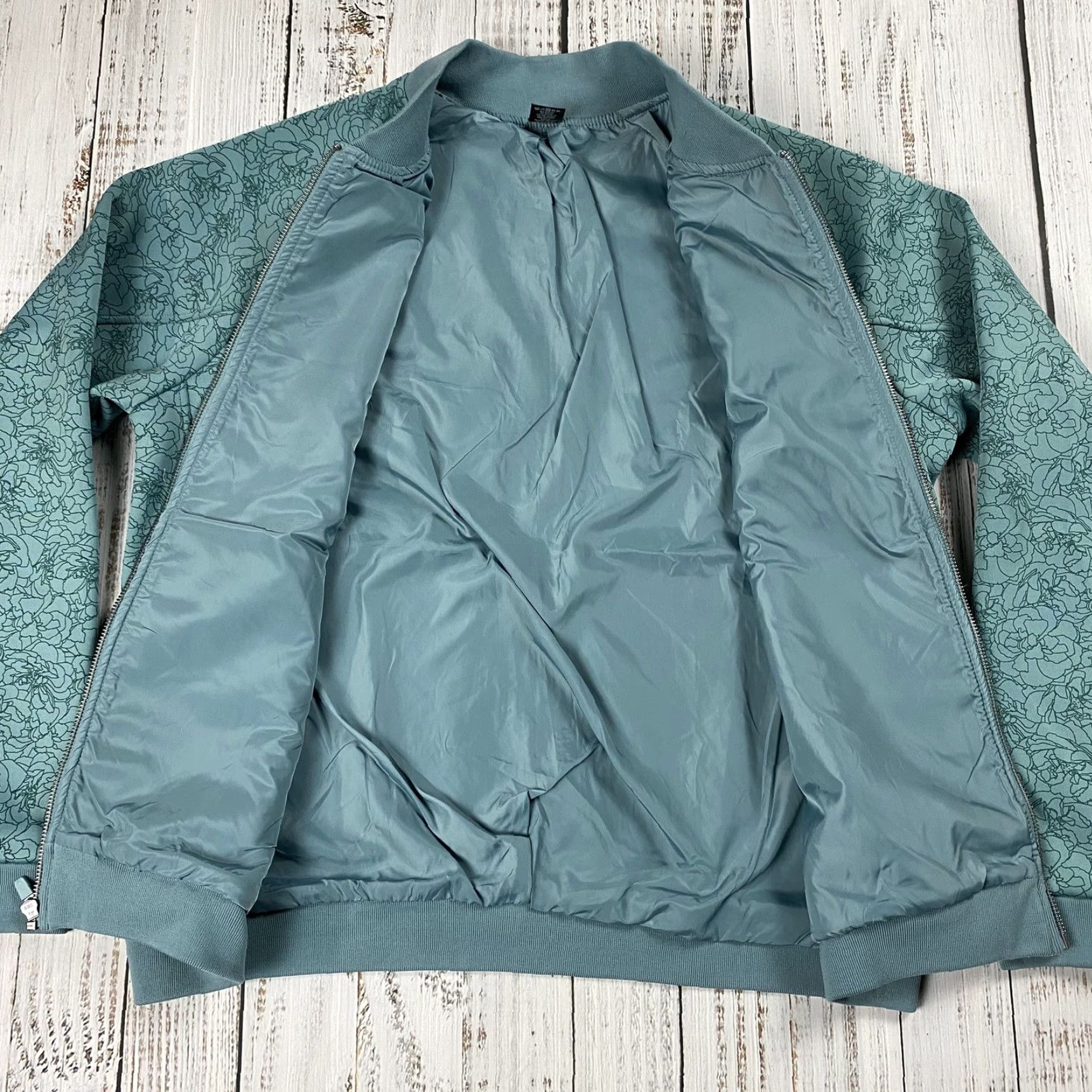 Vintage BALANCE ATHLETICA Bomber Jacket Shirt Women L Floral Teal Zip Front Workwear Size L / US 10 / IT 46 - 5 Thumbnail