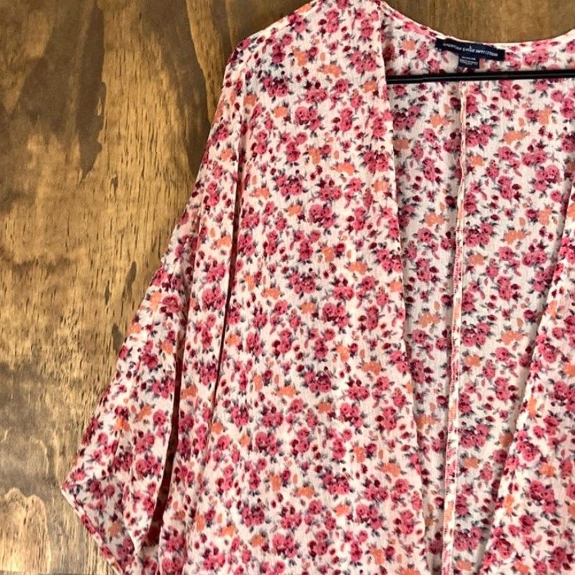 American Eagle Outfitters American Eagle Outfitters Womens Cardigan Duster Pink Floral High Low Sheer M Size M / US 6-8 / IT 42-44 - 4 Thumbnail