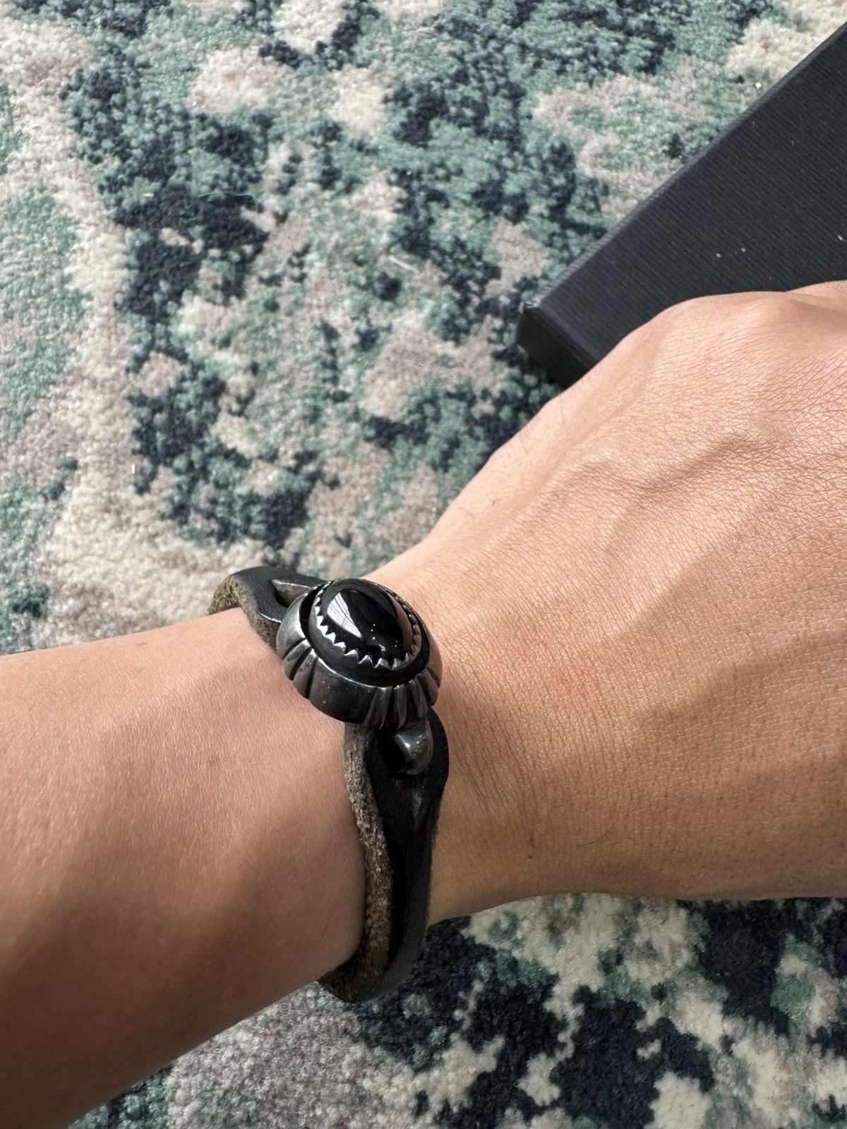 Japanese Brand 925 JAPANESE BLACK ONYX LEATHER CUFF BRACELET Size ONE SIZE - 6 Thumbnail