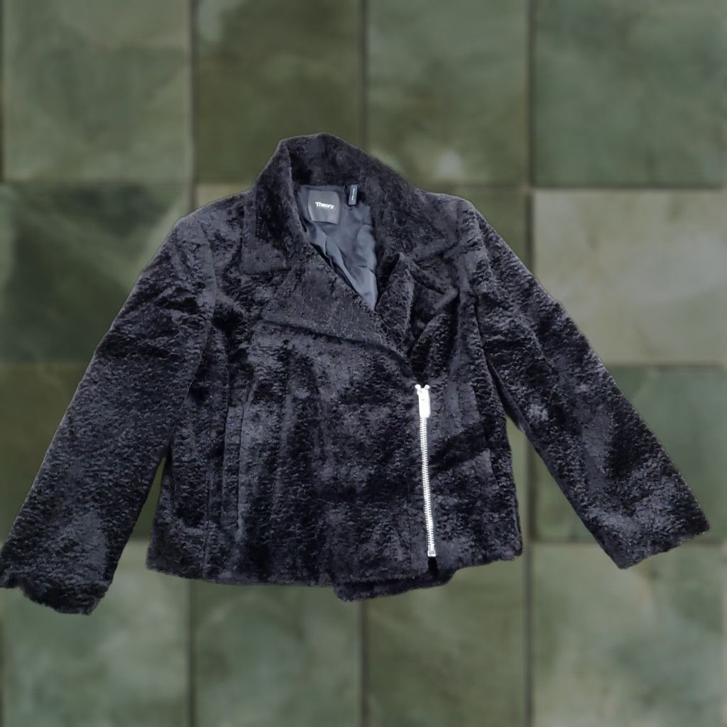 Theory Theory Slim Moto B Jacket Womens 8 Black Faux Shearling Zip Pockets Lined Fuzzy Size M / US 6-8 / IT 42-44 - 1 Thumbnail