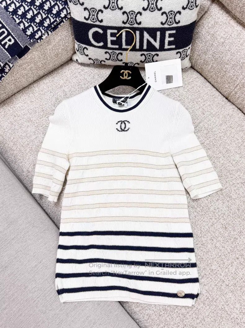 Chanel Chanel Love stripe double C logo love embroidery knitted s Size S / US 4 / IT 40 - 1 Thumbnail