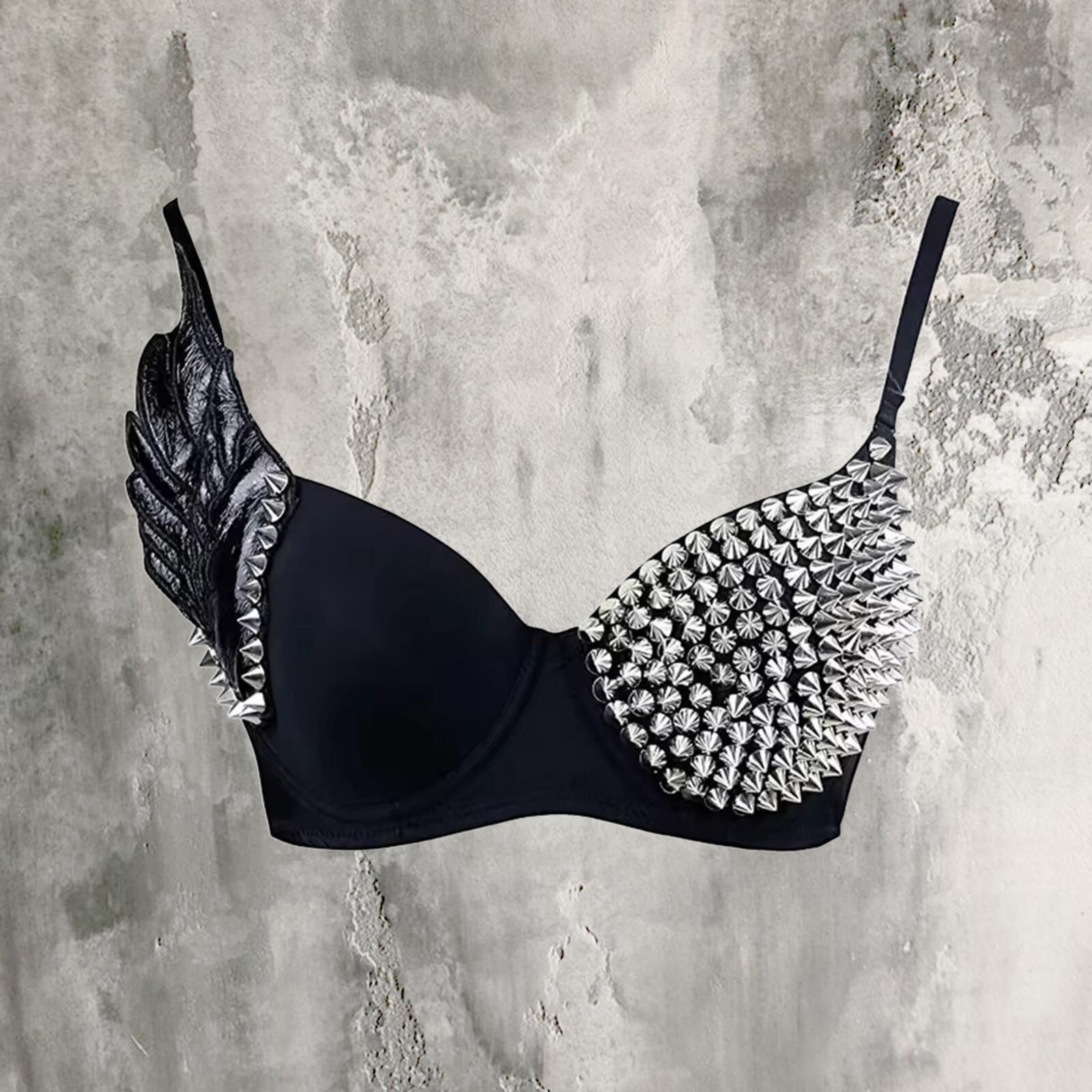 Vintage black studded wing bra top rave Size ONE SIZE - 1 Thumbnail